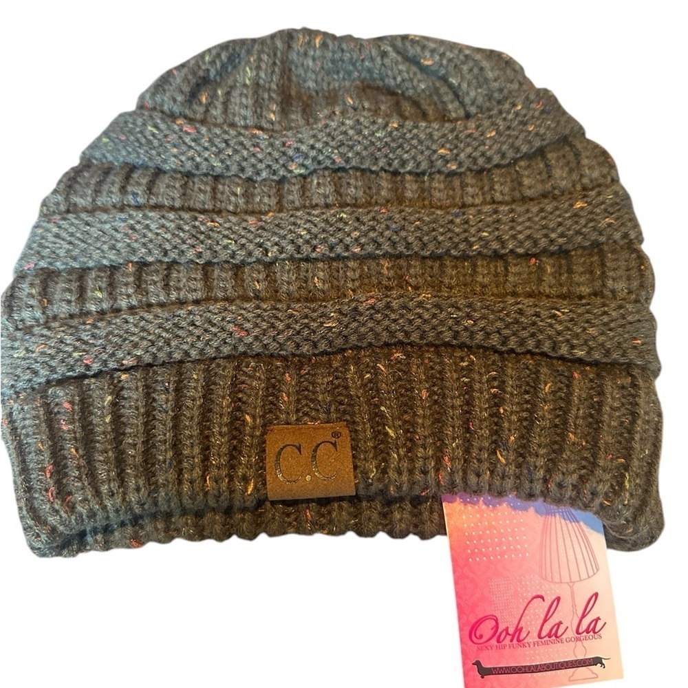 C.C Women’s Cable Knit Beanie Hat- Speckled Charcoal